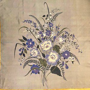 Thai Silk Scarf Lavender Floral Large Square Hand Rolled Hems